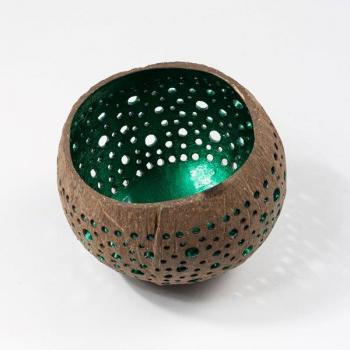 Teelichthalter aus Kokosnuss - grün